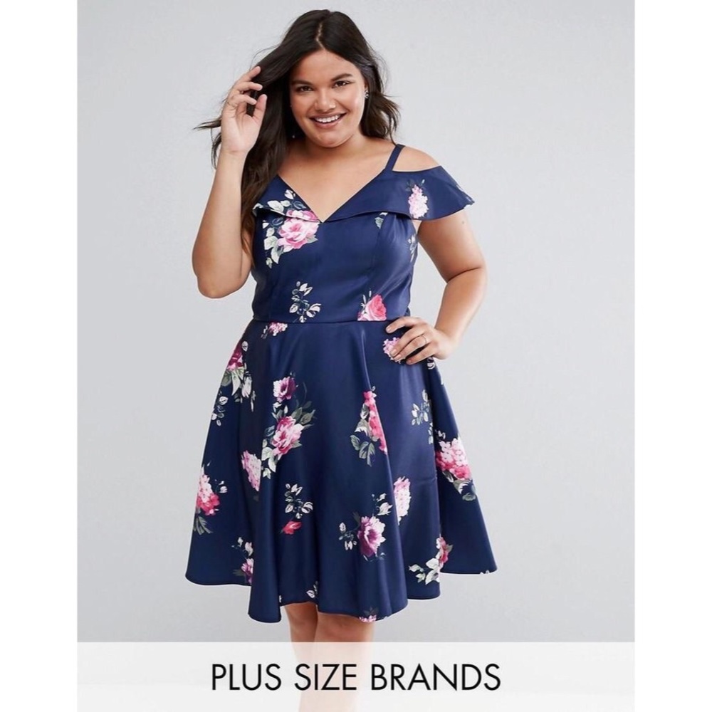 Chi Chi London Midi Dress with Frill Cold Shoulder
